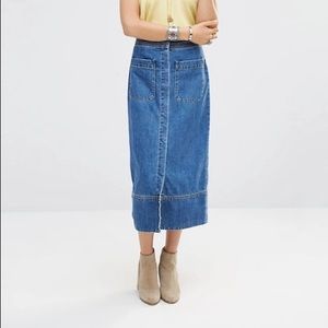 FREE PEOPLE JUST A DREAM DENIM MAXI SKIRT SZ 2